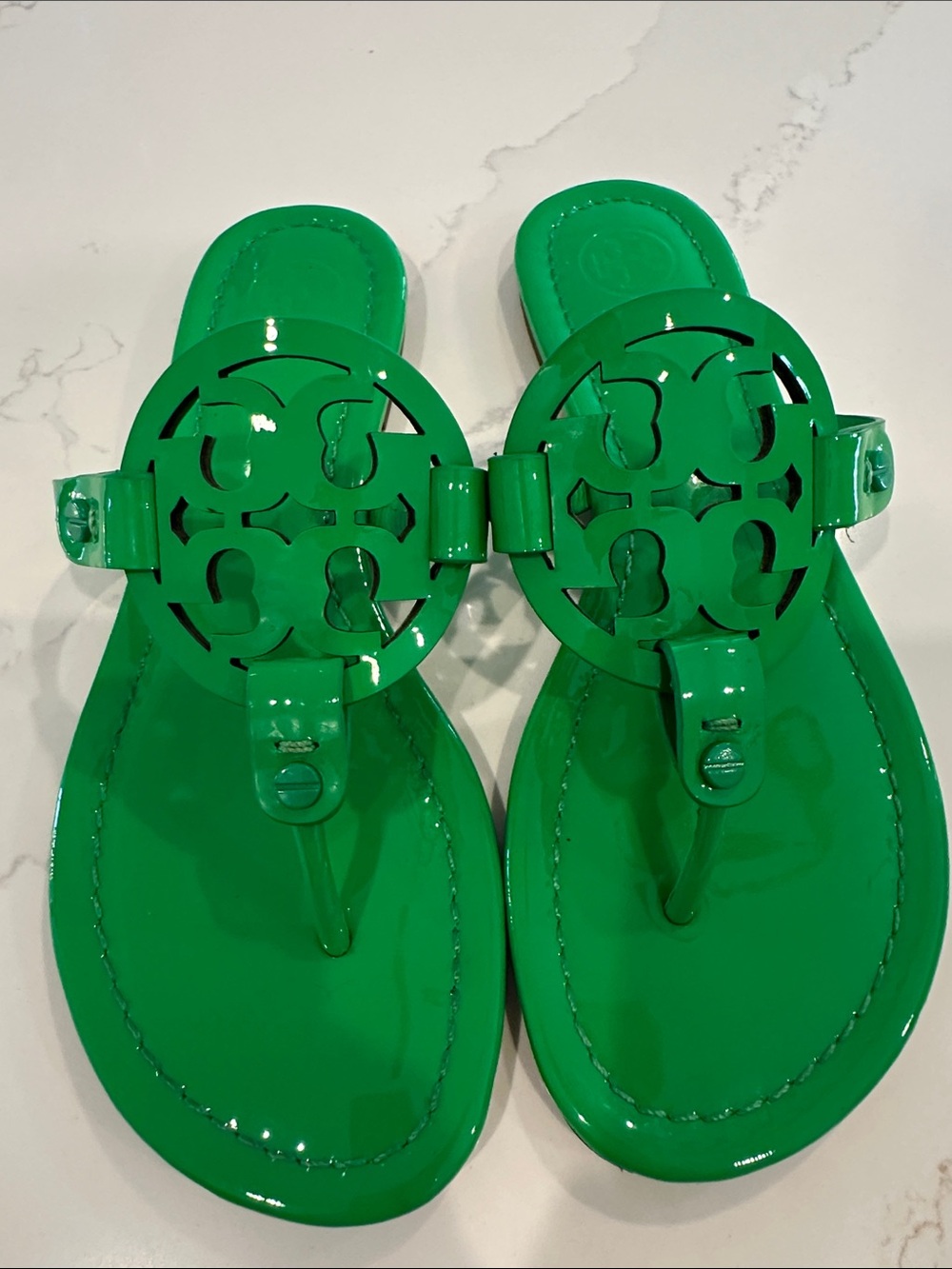 Tory Burch Green Patent Leather Miller Sandals Size 6